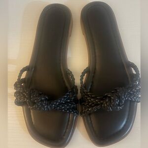 Saks Fifth Avenue Braided Strap Black Slide Sandals - Women